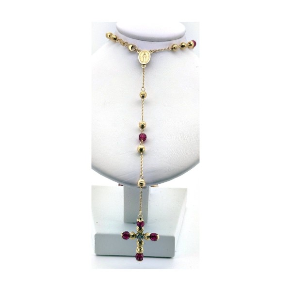 Cadena rosario rojo de oro 18k 70 cm